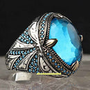 Real Cut Aquamarine Handmade 925 Sterling Silver Vintage Mens Ring silverbazaaristanbul 