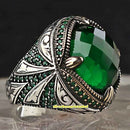 Real Cut Emerald Handmade 925 Sterling Silver Vintage Mens Ring silverbazaaristanbul 