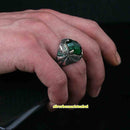 Real Cut Emerald Handmade 925 Sterling Silver Vintage Mens Ring silverbazaaristanbul 