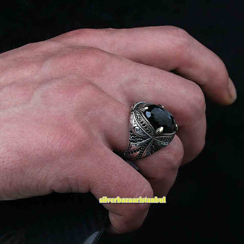 Real Cut Onyx Handmade 925 Sterling Silver Vintage Mens Ring silverbazaaristanbul 