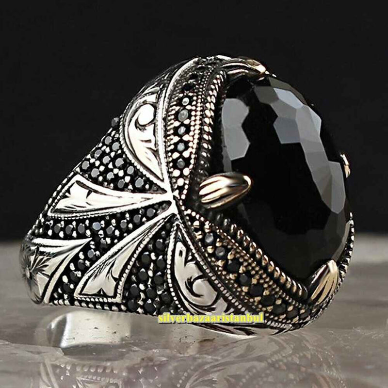 Real Cut Onyx Handmade 925 Sterling Silver Vintage Mens Ring silverbazaaristanbul 