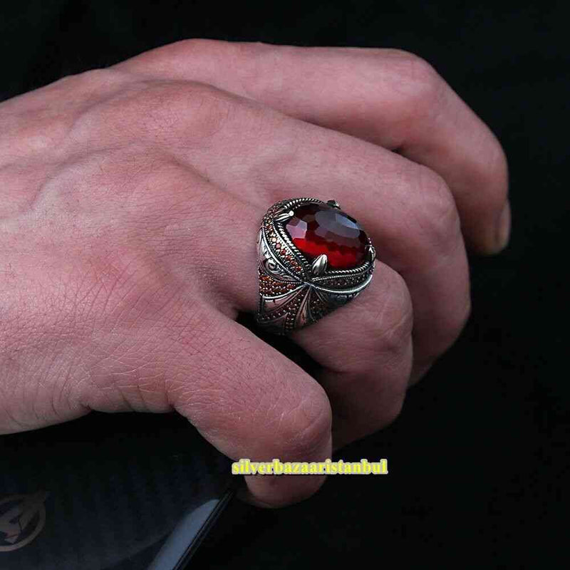Real Cut Ruby Handmade 925 Sterling Silver Vintage Mens Ring silverbazaaristanbul 