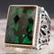 Rectangular Solid 925 Sterling Silver Emerald Stone Heavy Mens Ring silverbazaaristanbul 