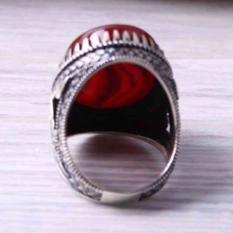 Red Liver Agate Stone Handmade 925 Sterling Silver Mens Ring silverbazaaristanbul 