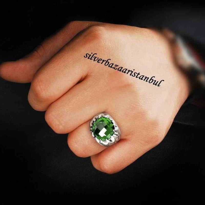 Rex Green Stone Jewelry Handmade 925 Sterling Silver Mens Ring silverbazaaristanbul 