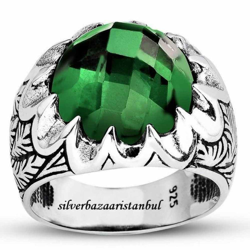 Rex Green Stone Jewelry Handmade 925 Sterling Silver Mens Ring silverbazaaristanbul 