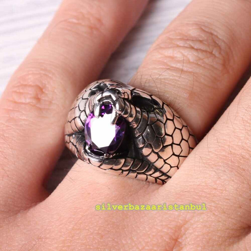 Roaring Lion Handmade Amethyst Stone 925 Sterling Silver Mens Ring silverbazaaristanbul 