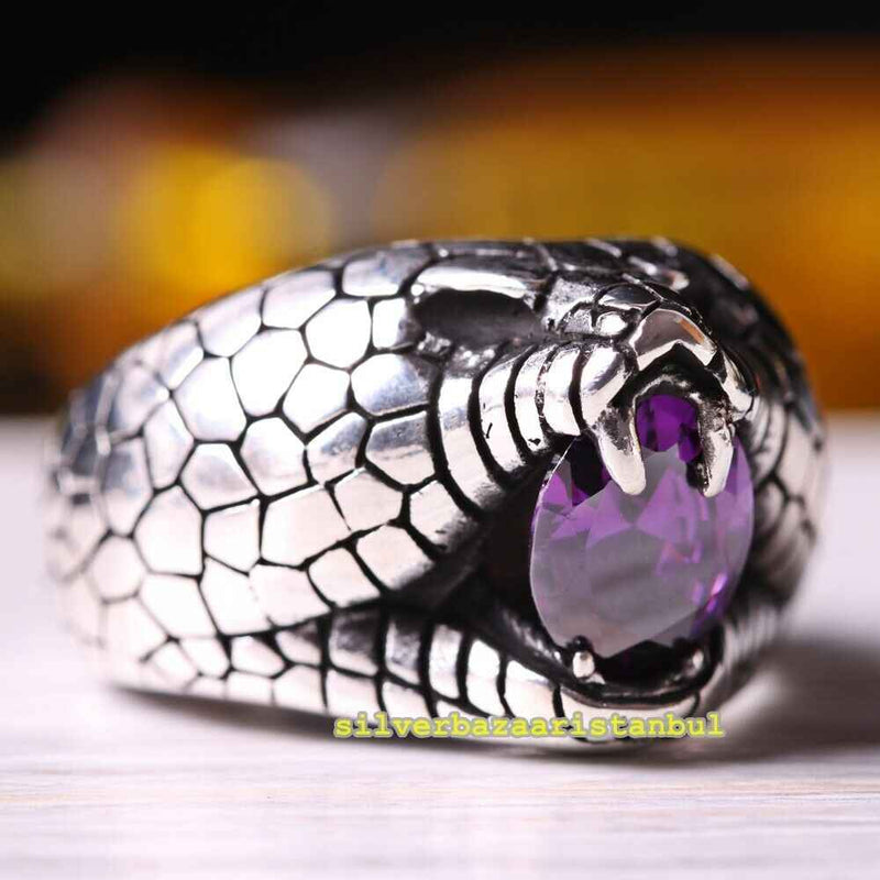Roaring Lion Handmade Amethyst Stone 925 Sterling Silver Mens Ring silverbazaaristanbul 