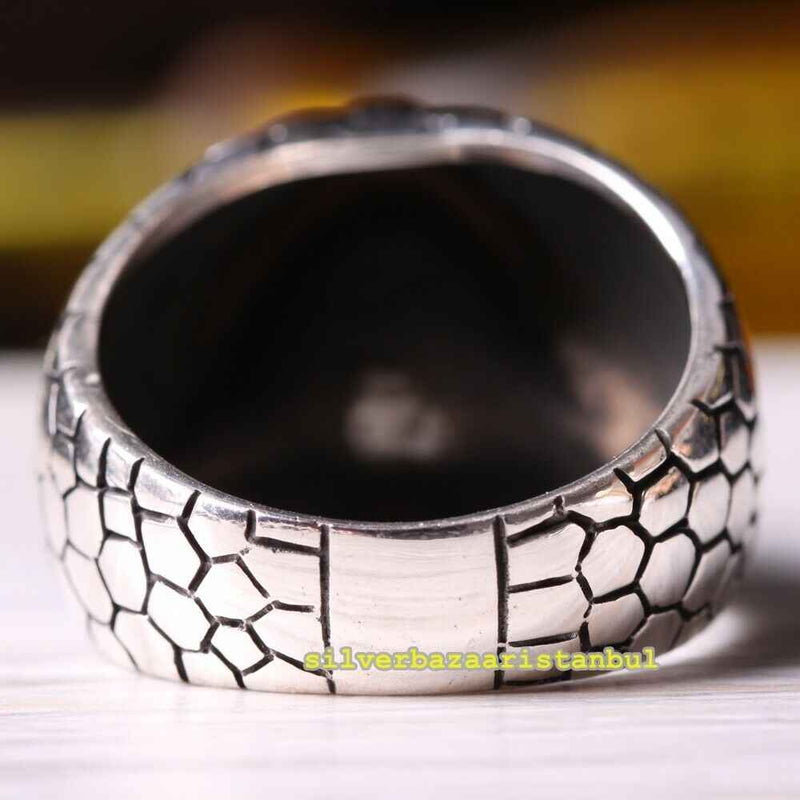Roaring Lion Handmade Emerald Stone 925 Sterling Silver Mens Ring silverbazaaristanbul 