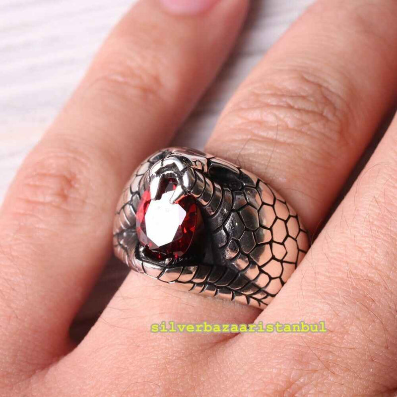 Roaring Lion Handmade Ruby Stone 925 Sterling Silver Mens Ring silverbazaaristanbul 