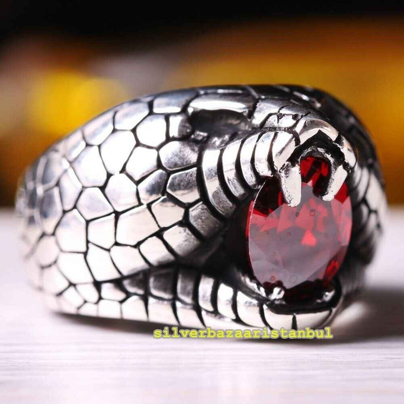 Roaring Lion Handmade Ruby Stone 925 Sterling Silver Mens Ring silverbazaaristanbul 
