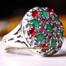 Round Multi Stones Luxury Handmade 925 Sterling Silver Mens Ring silverbazaaristanbul 
