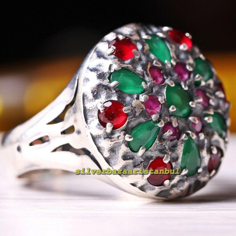 Round Multi Stones Luxury Handmade 925 Sterling Silver Mens Ring silverbazaaristanbul 
