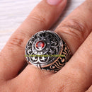 Round Red Ruby Stone Handmade 925 Sterling Silver Mens Ring silverbazaaristanbul 