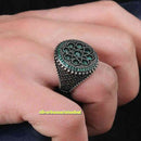 Round Small Multi Emerald Stones 925 Sterling Silver Mens Ring silverbazaaristanbul 