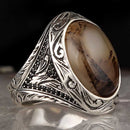 Royal 925 Sterling Silver Natural Yemeni Agate Stone Mens Ring silverbazaaristanbul 