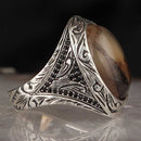 Royal 925 Sterling Silver Natural Yemeni Agate Stone Mens Ring silverbazaaristanbul 