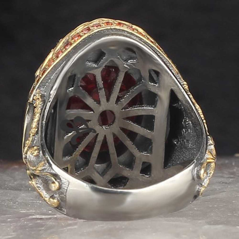 Ruby Stone Customizable Two Letter 925 Sterling Silver Mens Ring silverbazaaristanbul 