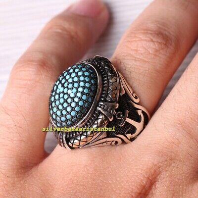 Sailor Anchor Design 925 Sterling Silver Turquoise Stone Mens Ring silverbazaaristanbul 