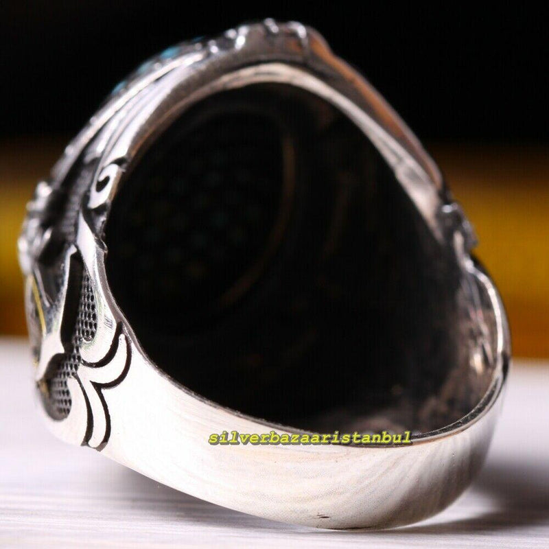Sailor Anchor Design 925 Sterling Silver Turquoise Stone Mens Ring silverbazaaristanbul 