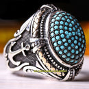 Sailor Anchor Design 925 Sterling Silver Turquoise Stone Mens Ring silverbazaaristanbul 