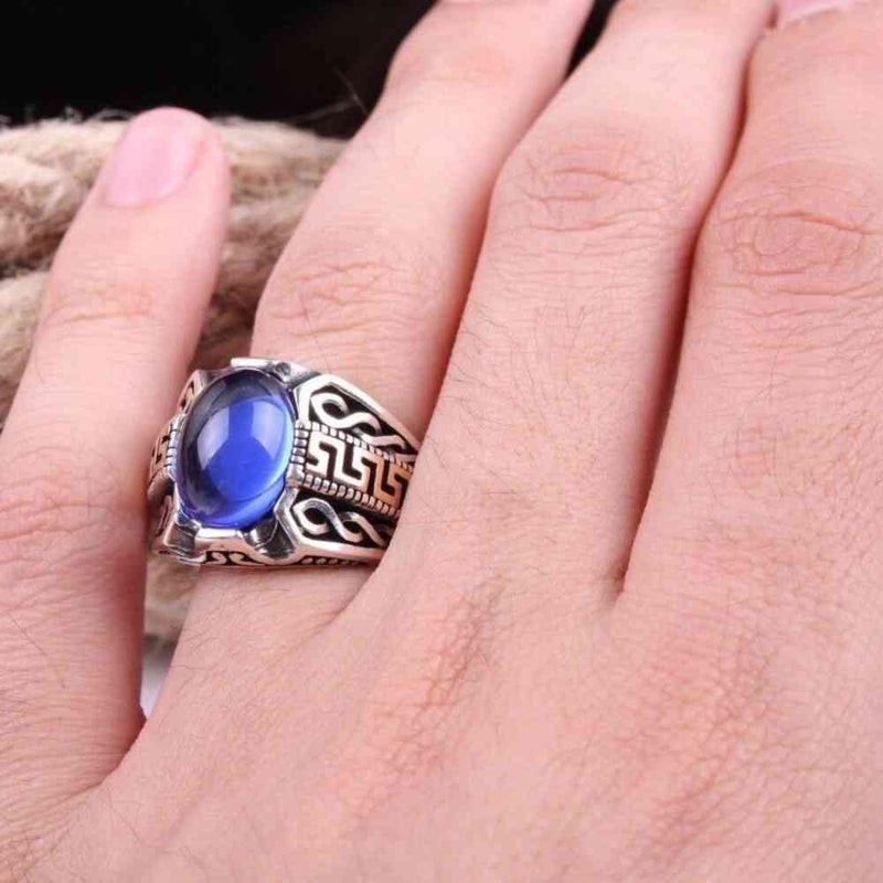 Sapphire Handmade 925 Sterling Silver Mens Man Ring silverbazaaristanbul 