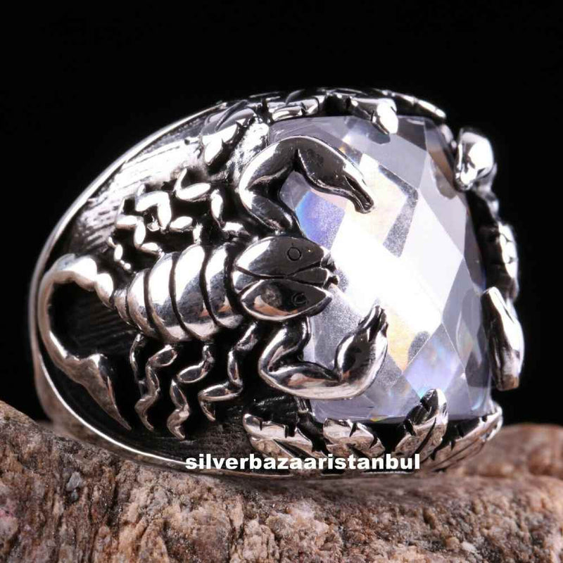 Scorpion Heavy Zircon Stone 925 Sterling Silver Mens Ring silverbazaaristanbul 