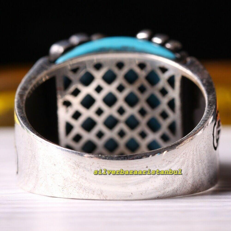 Scorpion Style 925 Sterling Silver Blue Turquoise Stone Mens Ring silverbazaaristanbul 