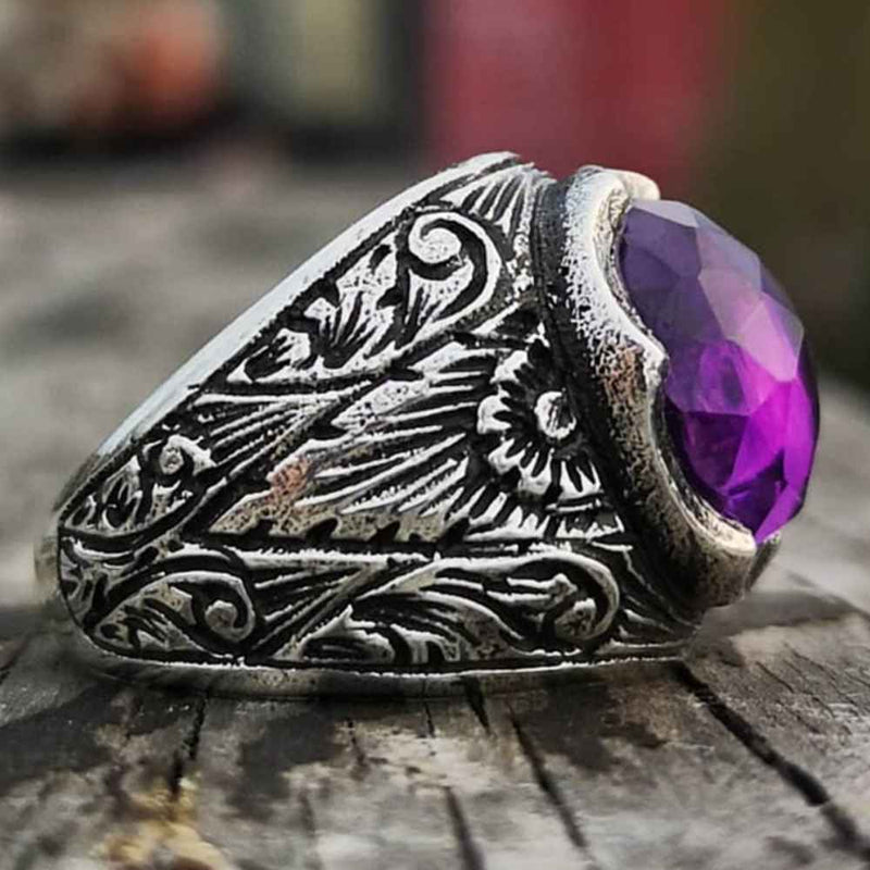 Amethyst Ring in Sterling Silver - Big - Cast a Stone