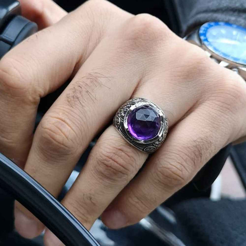 Natural Deep Purple Amethyst Pear Cut Stone Ring Sterling Silver Amethyst  Zig — Discovered