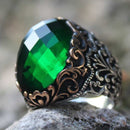 Shiny Faceted Emerald 925 Sterling Silver Green Mens Ring silverbazaaristanbul 