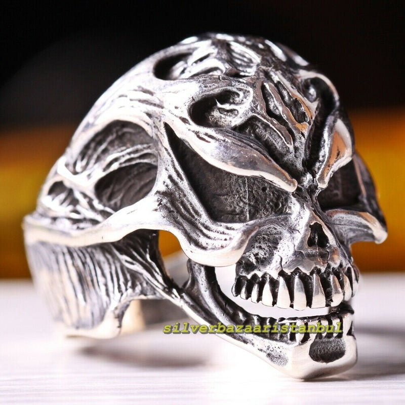 Skull Design Gothic No Stone Handmade 925 Sterling Silver Mens