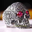 Skull Gothic Ruby Stone Luxury 925 Sterling Silver Mens Ring silverbazaaristanbul 