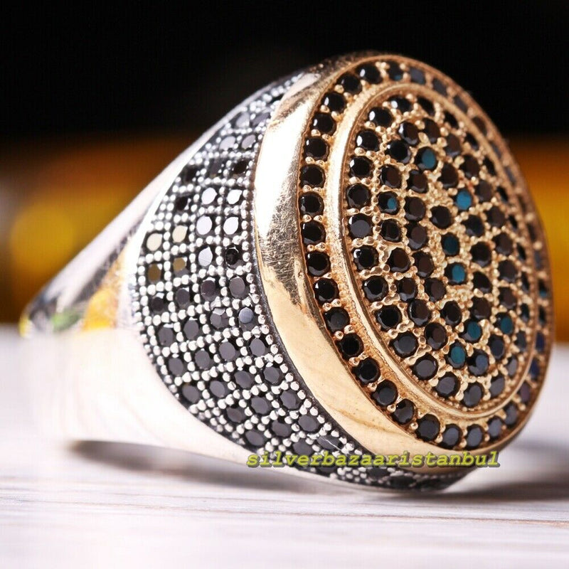 Small Micro Black Onyx Stones 925 Sterling Silver Mens Ring silverbazaaristanbul 