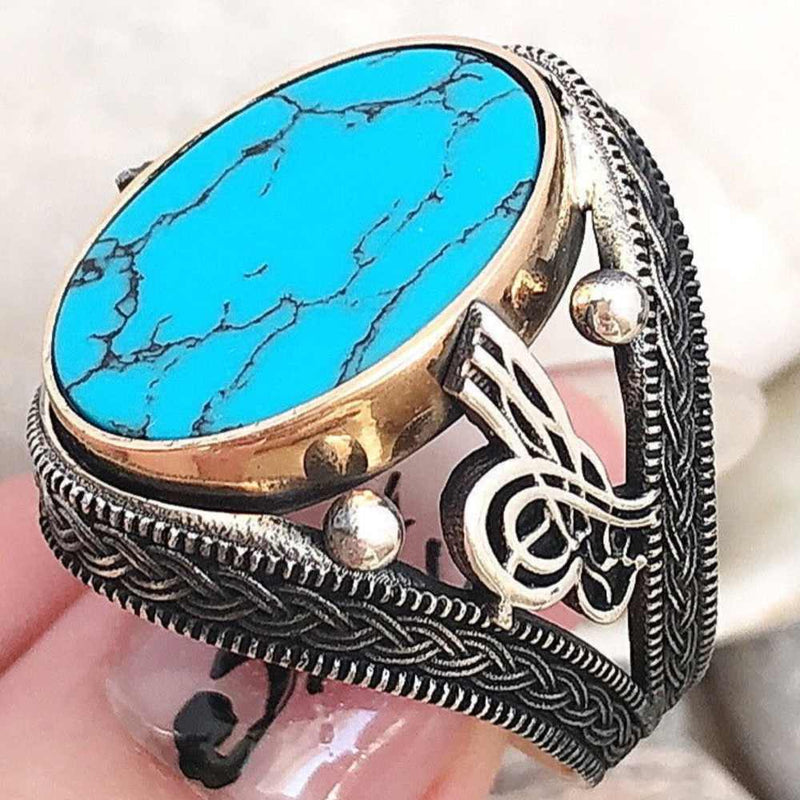 Solid Turquoise Stone Jewelry 925 Sterling Silver Mens Ring silverbazaaristanbul 