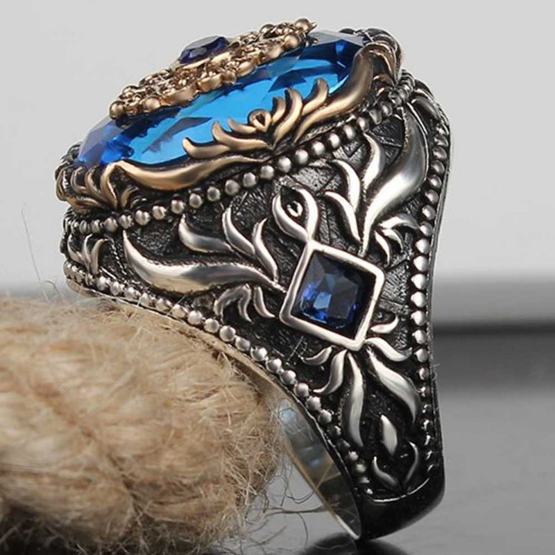 Special Aquamarine Luxury Cut Stone 925 Sterling Silver Mens Ring silverbazaaristanbul 