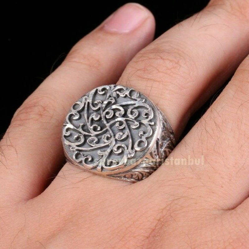 Special Hand Engraved 925 Sterling Silver No Stone Mens Ring silverbazaaristanbul 