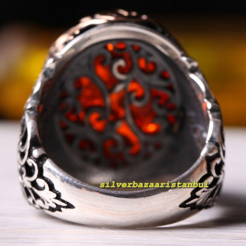 Special Orange Amber Stone Exclusive 925 Sterling Silver Mens Ring silverbazaaristanbul 