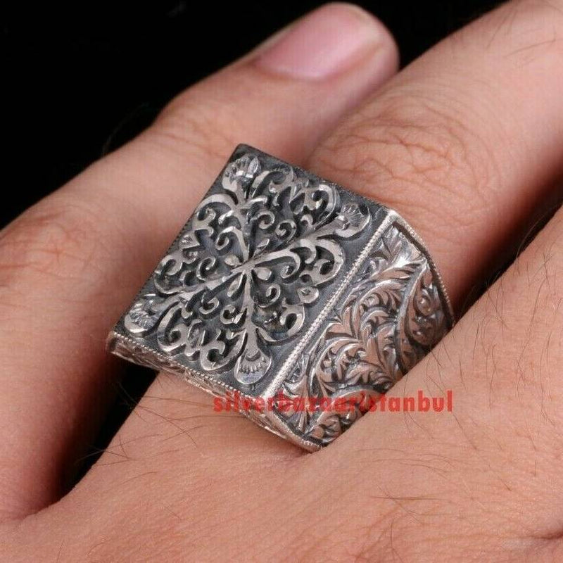 Special Pencil Work 925 Sterling Silver No Stone Mens Ring silverbazaaristanbul 