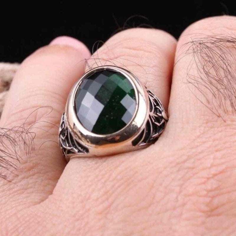 Spider Emerald Jewelry Handmade 925 Sterling Silver Mens Ring silverbazaaristanbul 