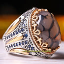 Striped Yemen Agate Aqeeq Stone 925 Sterling Silver Mens Ring silverbazaaristanbul 