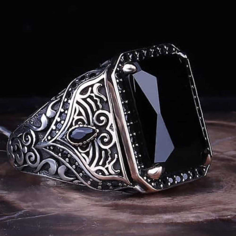 Stylish Black Onyx Stone 925 Sterling Silver Handmade Mens Ring silverbazaaristanbul 