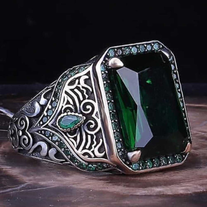 Double Band Square Cut Lab Created Emerald Ring | LUO