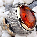 Sword Style 925 Sterling Silver Amber Stone Heavy Mens Ring silverbazaaristanbul 