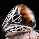 Tigers Eye Stone İslamic Vav 925 Sterling Silver Men Ring silverbazaaristanbul 