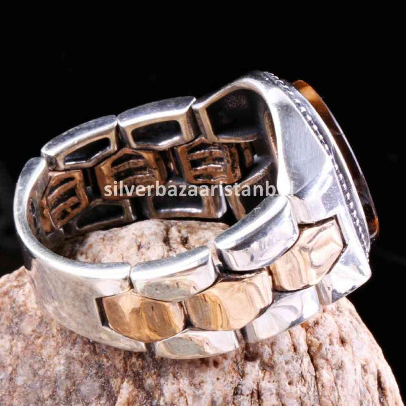 Tigers Eye Stone Jewelry Clock 925 Sterling Silver Men Ring silverbazaaristanbul 