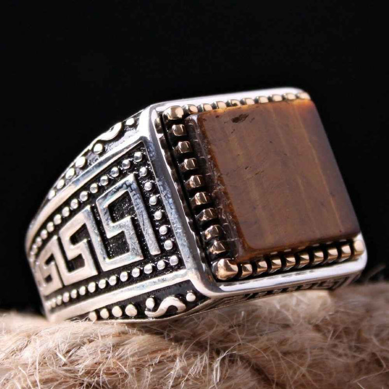 Tigers Eye Stone Jewelry Handmade 925 Sterling Silver Mens Ring silverbazaaristanbul 