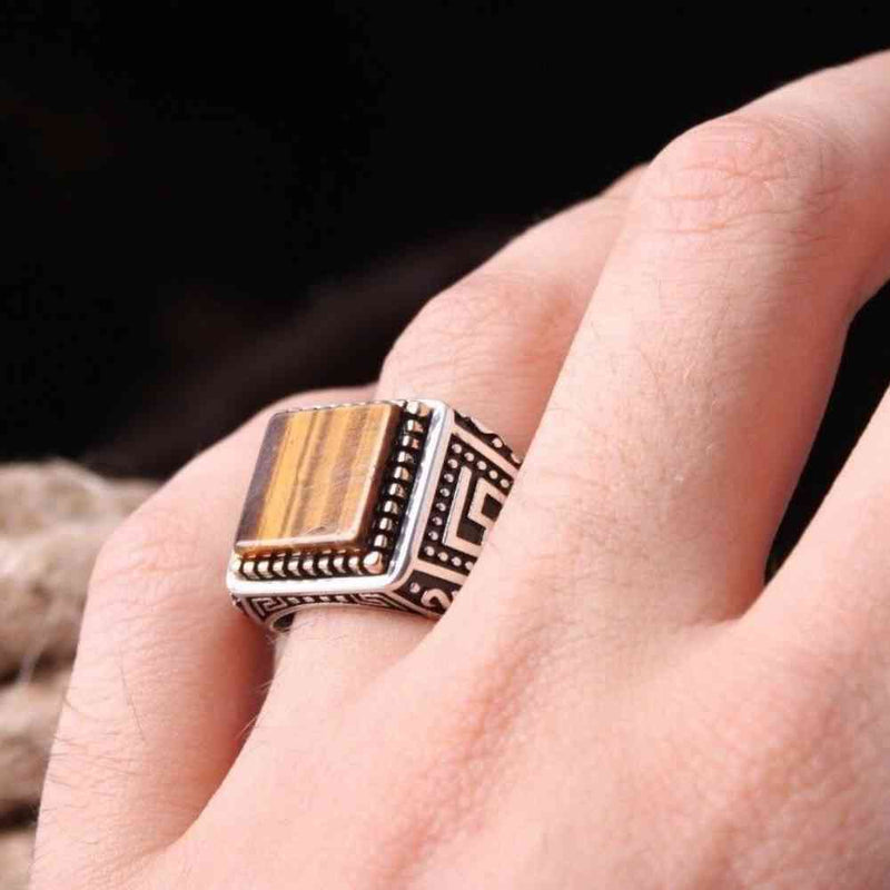Tigers Eye Stone Jewelry Handmade 925 Sterling Silver Mens Ring silverbazaaristanbul 