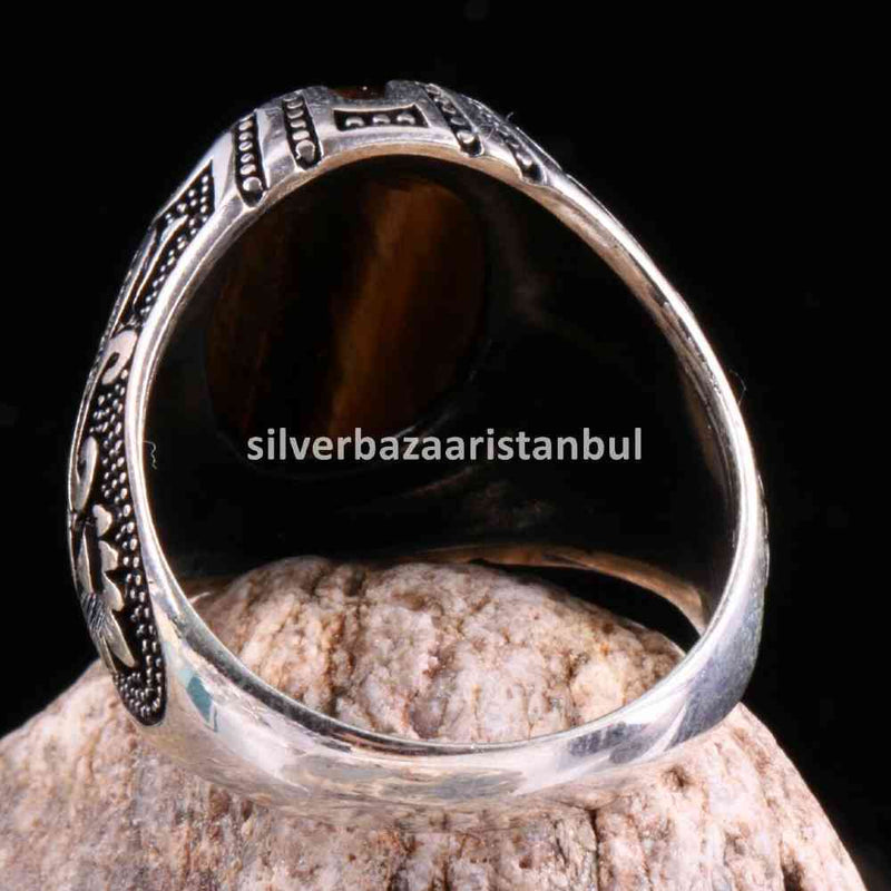 Tigers Eye Stone Jewelry Solid 925 Sterling Silver Men Ring silverbazaaristanbul 