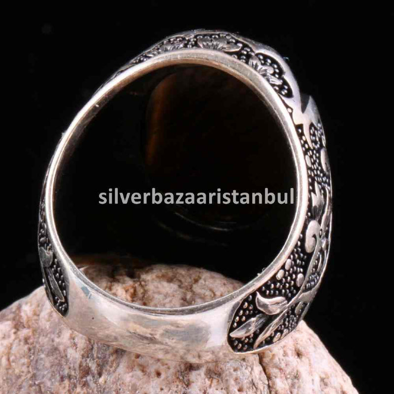 Tigers Eye Stone Jewelry Solid 925 Sterling Silver Men Ring silverbazaaristanbul 
